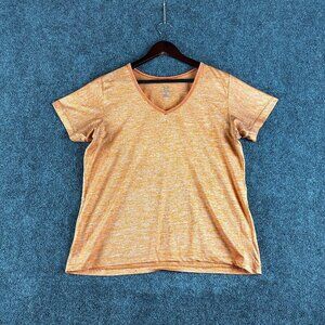 Real Essentials Top Women XL Orange Stretch V Neck Short Sleeve Tee Pullover